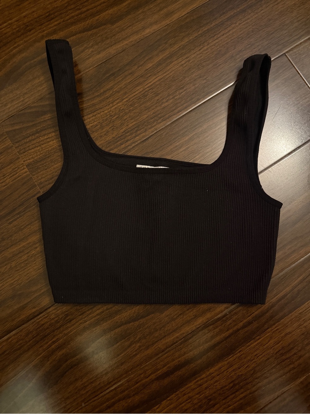 Ribbed Square-Neck Crop Top - Black